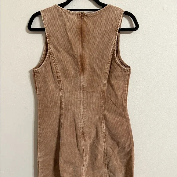 Elegant Tan Corduroy Sleeveless Dress - Picture 3 of 3